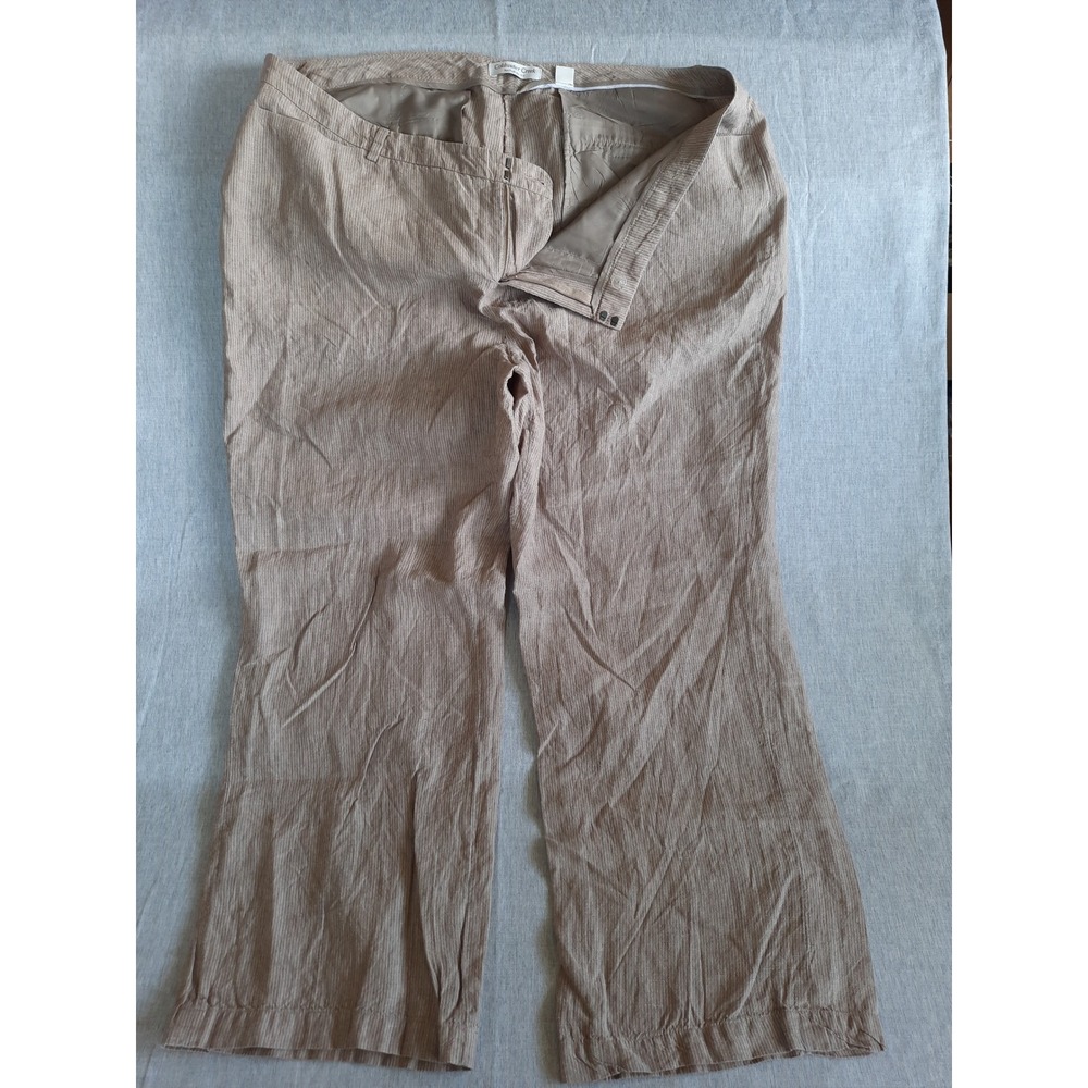 Coldwater Creek Women 20 NaturalFit Classic Linen Stripes HighRise WideLeg Pants